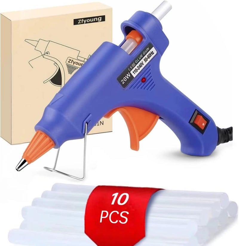 FYOUNG Mini Hot Glue Gun 10pcs Glue Stick Hot Glue Gun Set For Quick Repair Artist DIY Art Home 20w Blue - Image 1